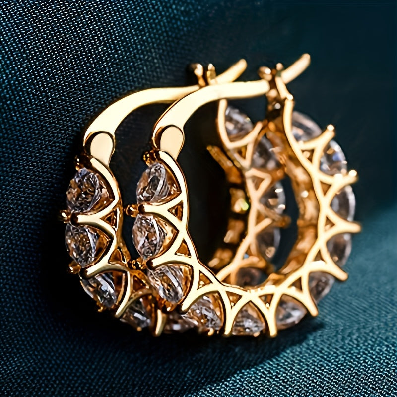 [Zirconia Hoop Earrings] Elegant Zirconia Inlaid Circular Hoop Earrings for Women, Perfect for Engagement Parties, Daily Wear, And Stylish Jewelry
