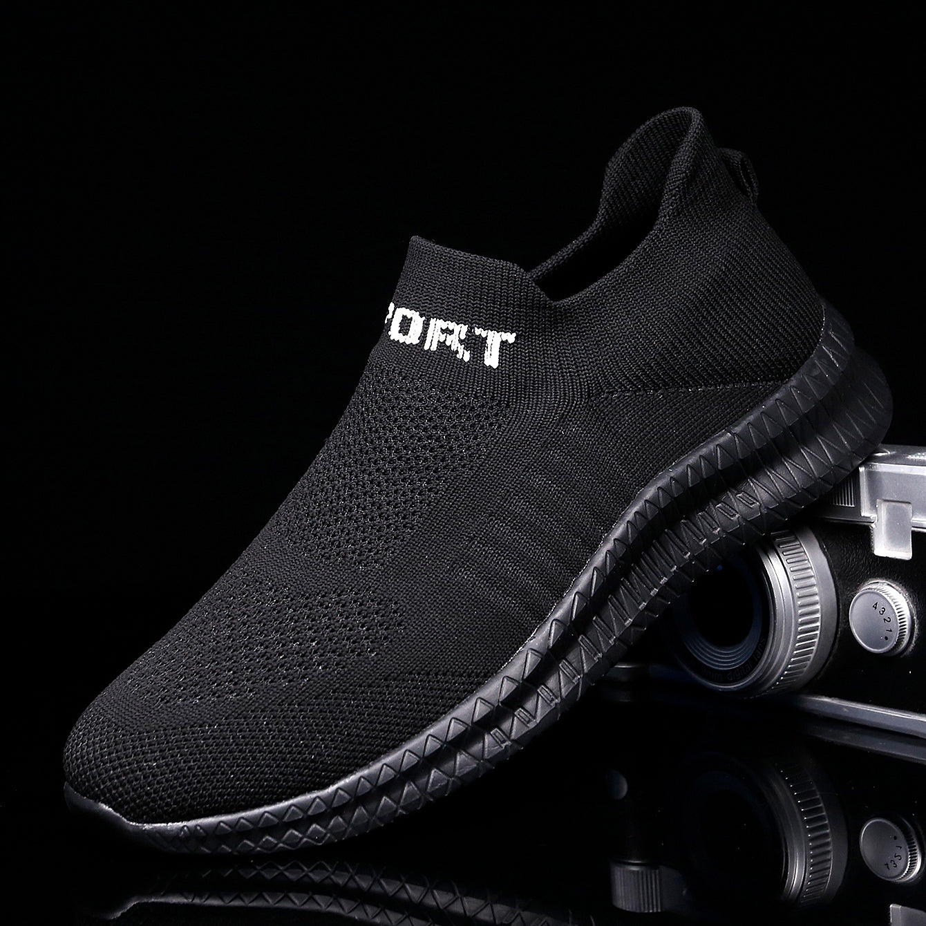 Men's Knit Breathable Slip On Comfy Sneakers, Lightweight Non Slip Running Shoes, Spring And Summer
