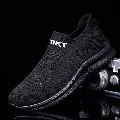 Men's Knit Breathable Slip On Comfy Sneakers, Lightweight Non Slip Running Shoes, Spring And Summer