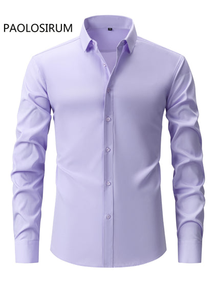 2025 New Men'S Business Slim-Fit Long-Sleeve Shirt, Wrinkle-Free, Elastic, And Made of Cool .