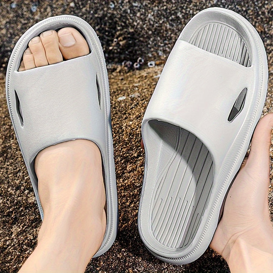 New Four Seasons Hot Selling Fashionable Versatile Casual Soft Minimalist Finger Guard Black Glossy Silent Thick-Soled Non-Slip Odor-Resistant EVA Material Men'S Slip-On Home Cool Slippers