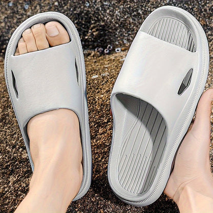 New Four Seasons Hot Selling Fashionable Versatile Casual Soft Minimalist Finger Guard Black Glossy Silent Thick-Soled Non-Slip Odor-Resistant EVA Material Men'S Slip-On Home Cool Slippers