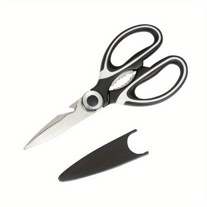 1 Durable Stainless Steel Kitchen Shears, Multi-Purpose Food Scissors for Fish, BBQ, and Bones - Sharp Blades and Ergonomic Handle for Easy Cutting of Chicken, Duck, or Fish. Ideal for Cooking, Baking, and Meal Prep. High-Quality and Elegant Kitchen