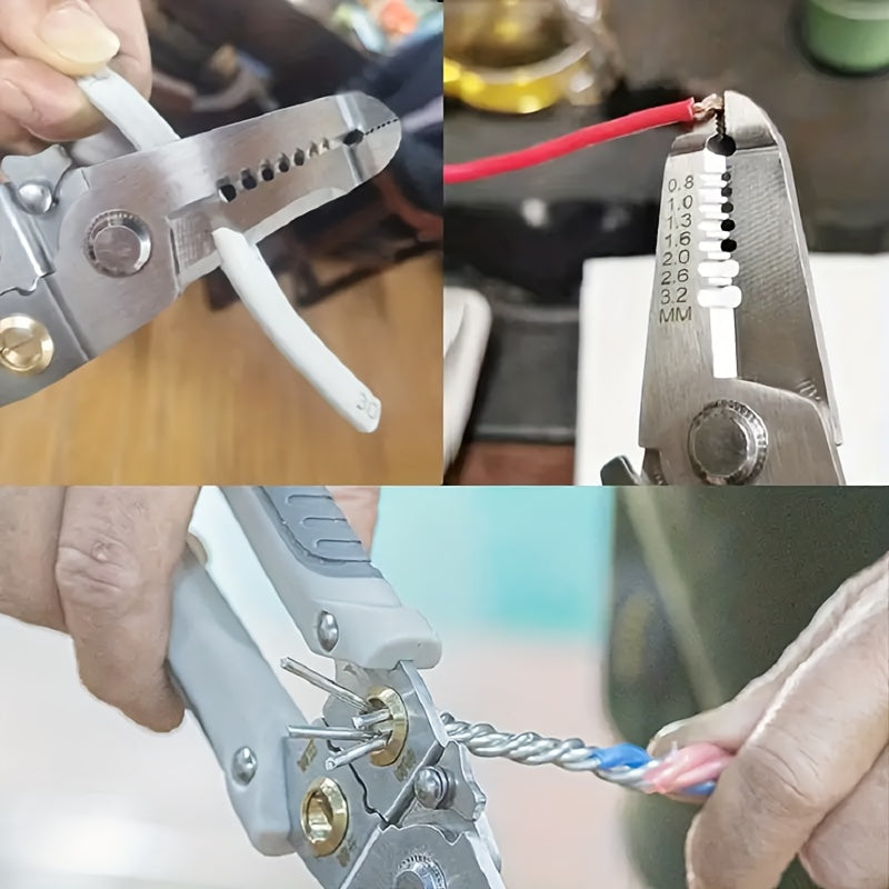 A Heavy-duty Multi-function Stainless Steel Pliers and Wire Stripper, Industrial-grade Electrician's Cutting Pliers for Wiring, Cutting, Stripping, Crimping, Clamping, Twisting, Nail Pulling, Metal Structures, Power Workers, and Household Use