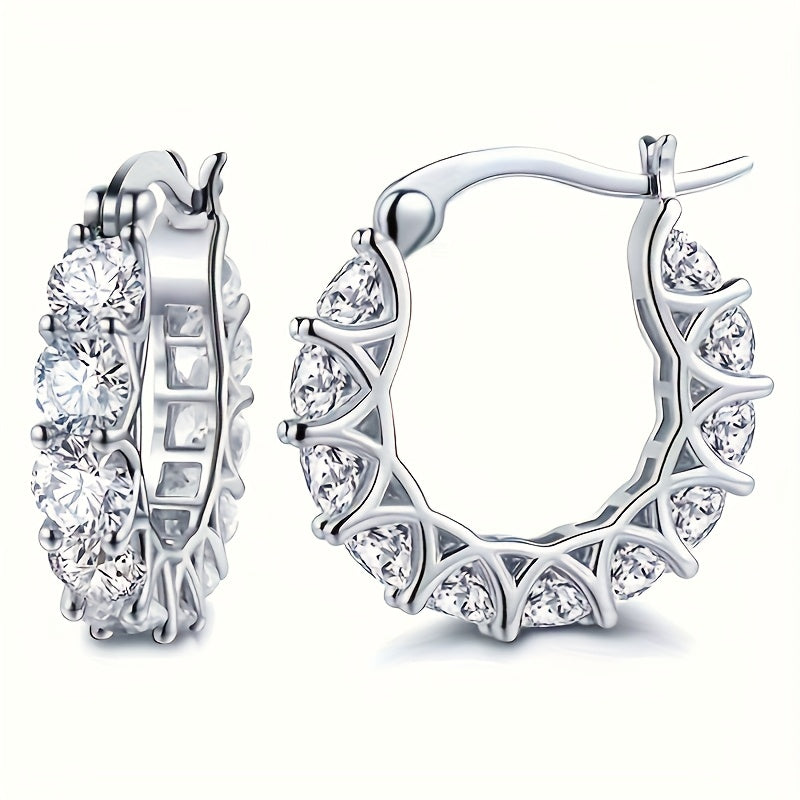 [Zirconia Hoop Earrings] Elegant Zirconia Inlaid Circular Hoop Earrings for Women, Perfect for Engagement Parties, Daily Wear, And Stylish Jewelry