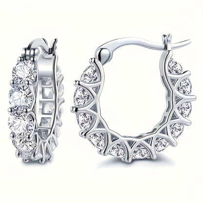 [Zirconia Hoop Earrings] Elegant Zirconia Inlaid Circular Hoop Earrings for Women, Perfect for Engagement Parties, Daily Wear, And Stylish Jewelry