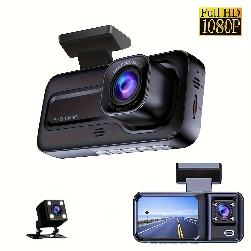 3 Lens Camara Para auto, Car dashcam 1080P Front | 480P Interior & Rear Cams Dashcam, Car Accessories | Car DVR | Video Recorder Car | Parking Monitoring Insede IR Night Vision, Loop Recording, Halloween/Christmas/gift.