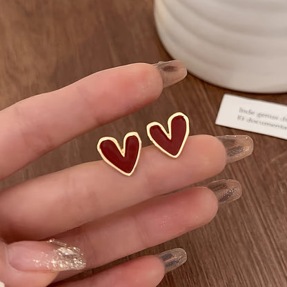 [Elegant Design] 1 Pair Elegant Red Heart Stud Earrings | Zinc Alloy | for Women | Chic and Simple Design | Casual Attire or Gifting