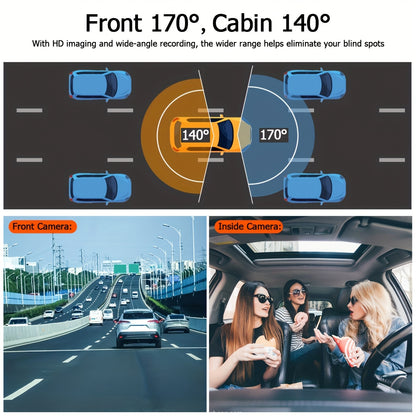 Dash Cam Front And Inside | Front Camera 1080P & Inside Camera 720P, 170° Wide Angle, Night Vision, Small Dash Camera for Cars, 24H Parking Monitor, Loop Recording, G-Sensor, Without SD Card, ZKCAMSPY