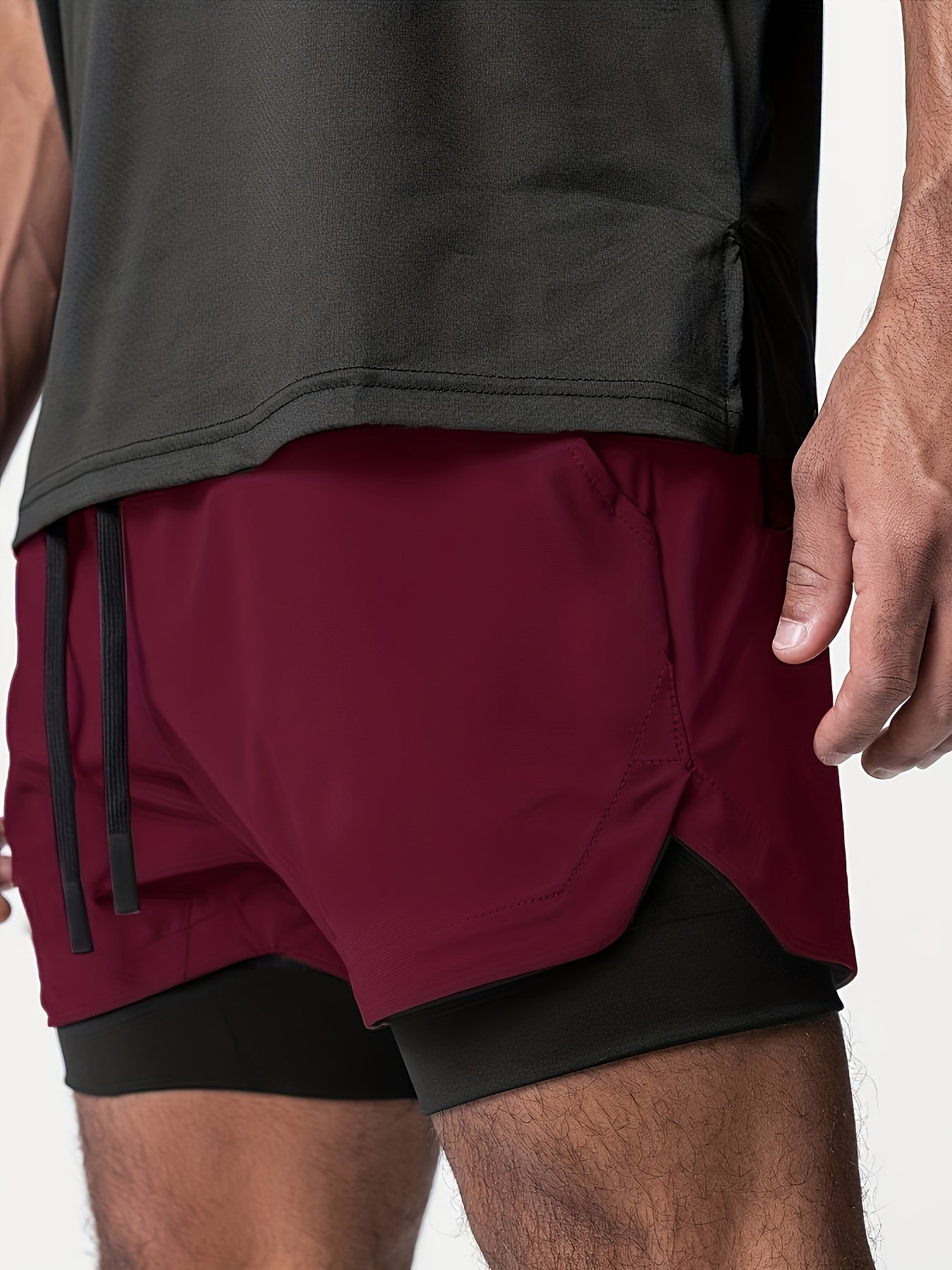 2-in-1 Double Layer Shorts With Inner Pocket, Men's Quick Dry Sports Shorts For Summer Gym Workout Training