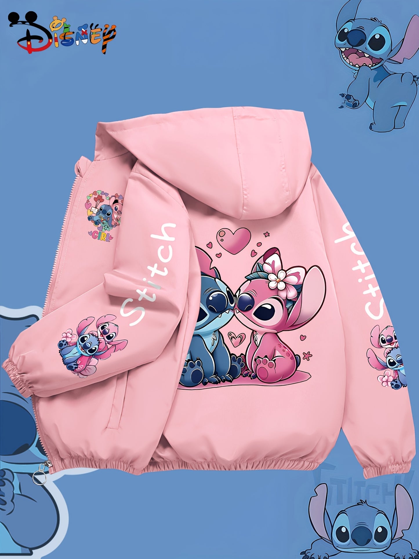 Disney Autumn Windproof Jacket for, Cute Stitch Print Hoodie, Unisex Zip-Up Outerwear, Youth Fashion Versatile Hooded Sweatshirt, Outdoor Casual Sports Jacket, Essential Gift for Holidays, Birthdays, Parties, Unisex for and, Korean Style Trendy