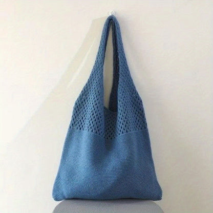 Simple Retro Hollow Crochet Bag, Large Capacity Shopping Bag, Women's Woven Shoulder Bag