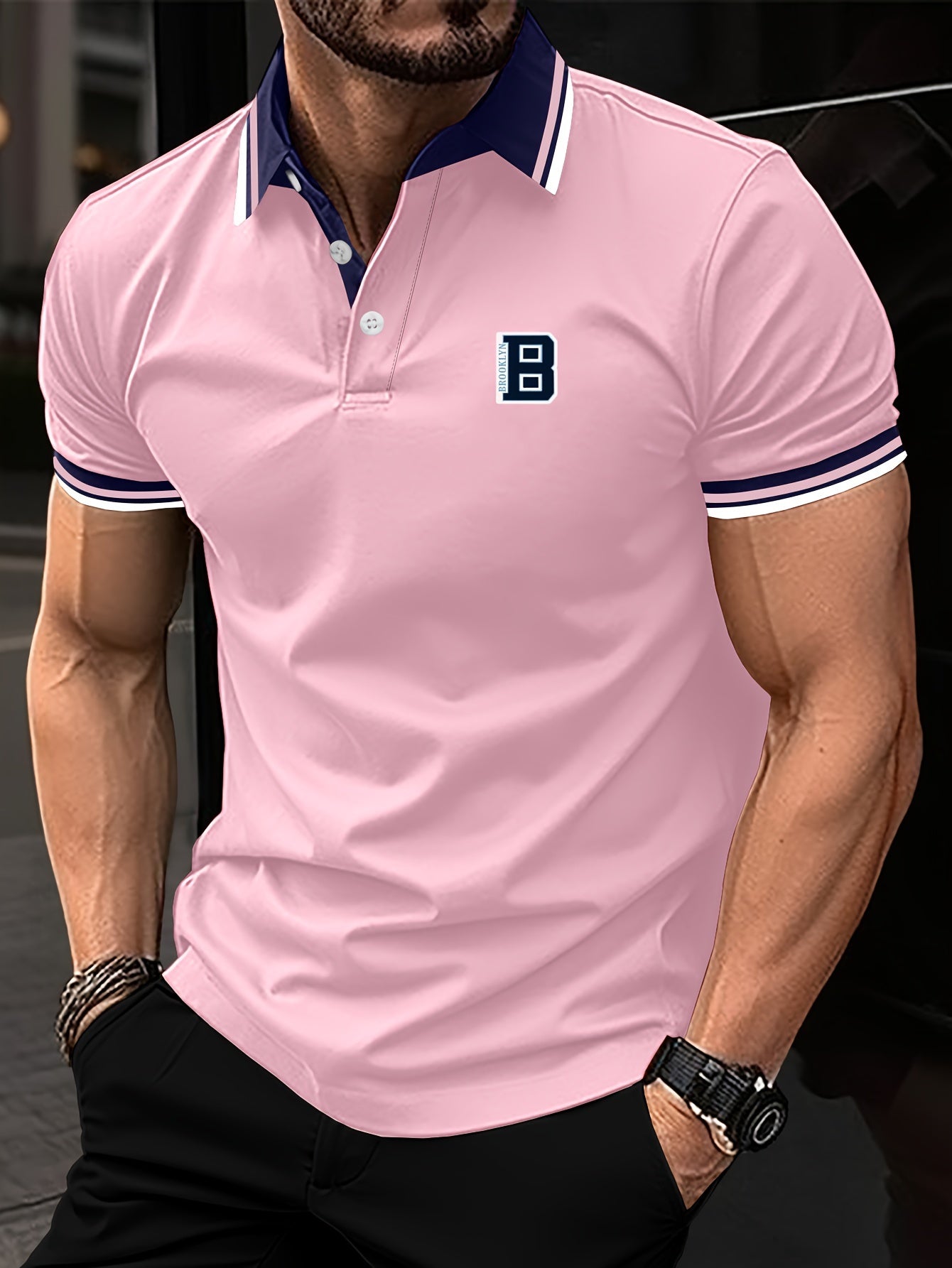 Men'S Summer Short-Sleeve Polo Shirt with a Stylish Color-Blocked Striped Collar for Casual Wear.