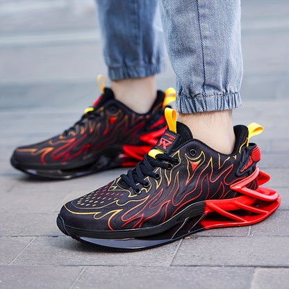 Men's Neon Green & Black Breathable Running Shoes - Shock-Absorbing TPU Sole, EVA Cushion, Lightweight Low-Top Sneakers with Striped Design for Gym, Jogging & Casual Wear, Sneakers, Sleek Sporty Design, Cushioned EVA Sole