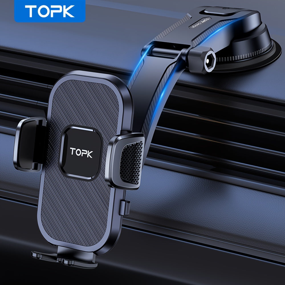[TOPK D38-C Car Mount] TOPK D38-C Car Phone Holder Mount | Enhanced Adjustable Cell Phone Holder for Car Dashboard | Works with All Phones in Both Horizontal And Vertical Positions