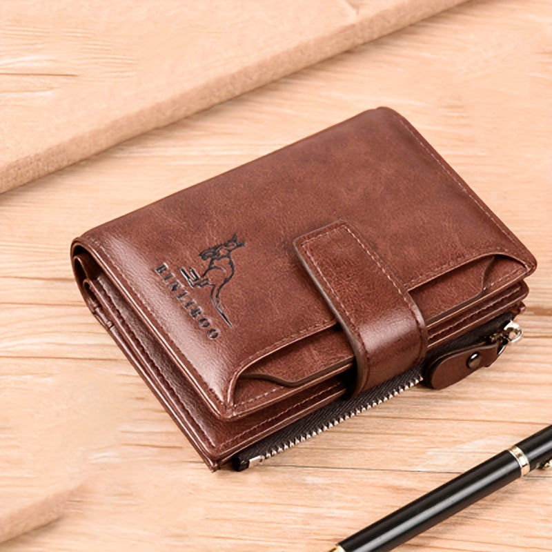 [RFID Wallet for Men] Luxury RFID Card Holder Wallet for Men, Featuring a Zipper Coin Purse And Made of Portable Faux Leather