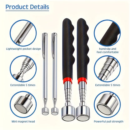3-In-1 Stainless Steel Telescopic Magnetic Tool - a Manual Iron Suction Rod, Suitable for 10 Different Scenarios, Ideal for Hard-To- Areas, No Batteries Required, Perfect for Automotive And Construction Repairs