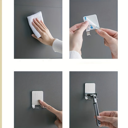 2pcs Silvery Adhesive Wall Hooks, No Drilling Required, Bathroom Shaver Holder, Stainless Steel Door Wall Hook, Bedroom Hat Hook, Bathroom Kitchen Bedroom Bathrobe Hook