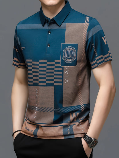 Golf Shirt Summer Plaid English Decoration Men's Short Sleeve Shirt Moisture-Wicking Breathable Slim Fit Performance