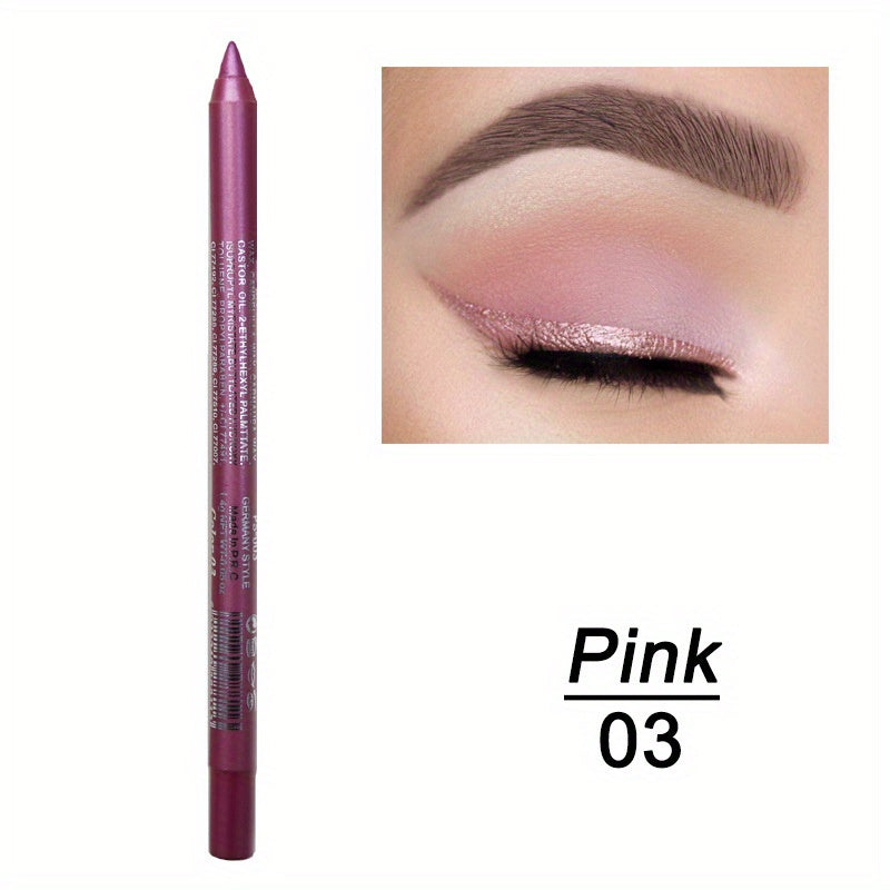 [High Pigmented Eyeliner Stick] 14-Color High Pigmented Pearly Shimmer Metallic Smokey Punk Gothic Style Eyeliner | Long Lasting Waterproof Eyeliner Stick, Matte in, Brown, Green, Pink