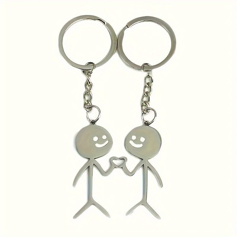 2pcs/set Alloy Stickman Matching Heart Keychain, Cute Ring Purse Bag Backpack Pendant Decoration, Valentines Gift For Him Her