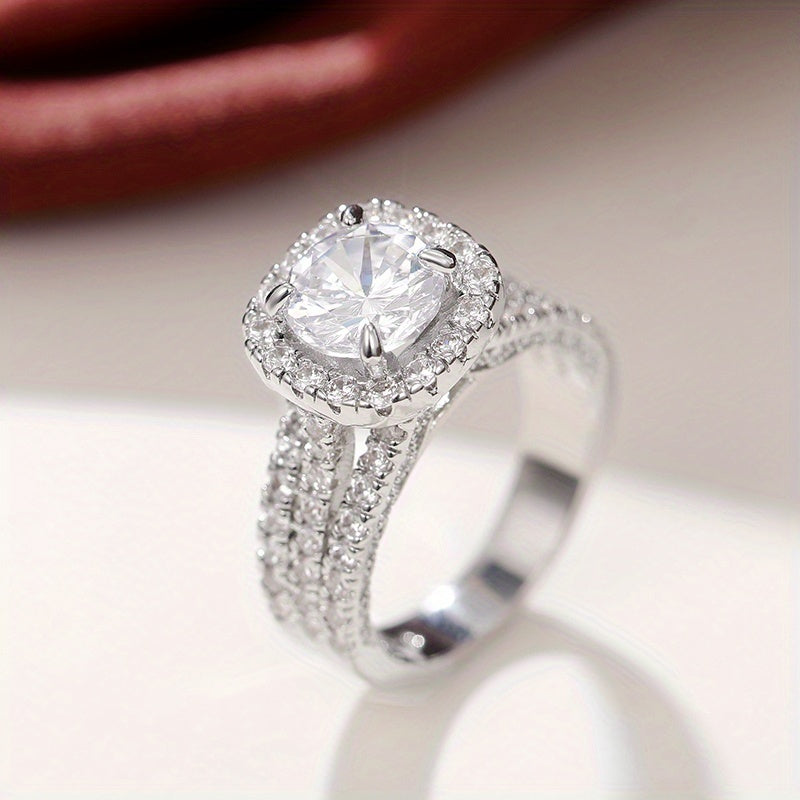 [READKISS | Synthetic Zirconia] READKISS 1.5 Ct Synthetic Zirconia 4 Prong Setting Single Stone Side Micro Pave 3 Row Rings | Plated White K Copper | for Women, Valentine's Day, Wedding, Casual Party, Daily Occasion, April Birthstone, All Season
