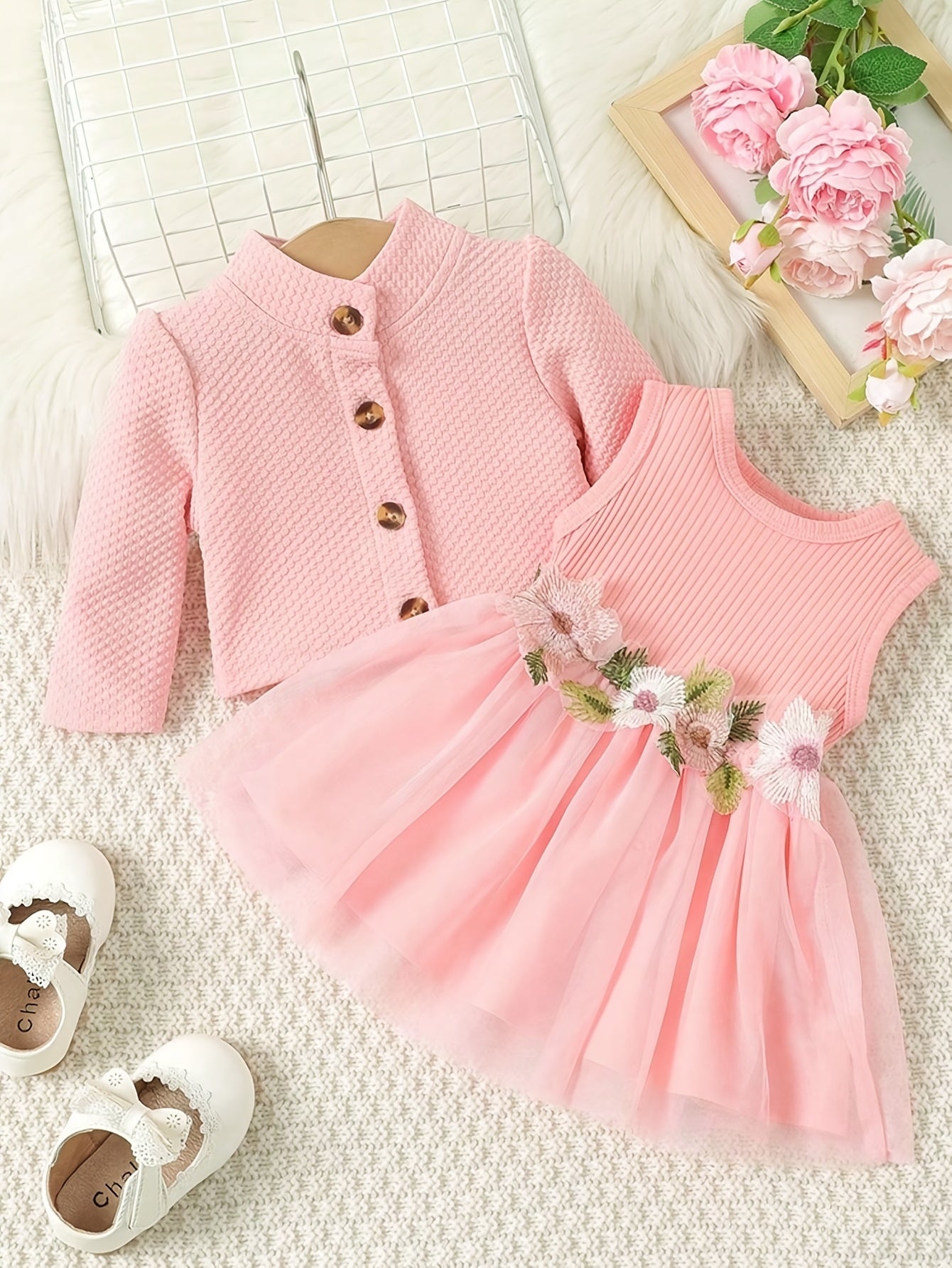 [Casual | Floral] Long Sleeve Floral Girls' Casual Dress | Skirt Set with Jacket