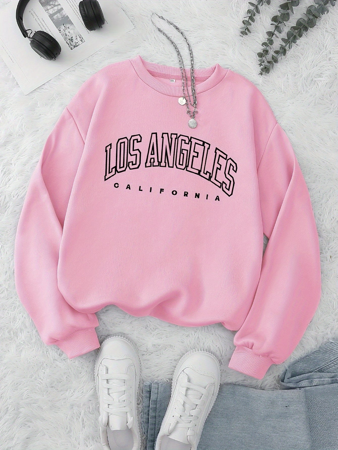 Los Angeles Print Preppy Sweatshirt, Long Sleeve Crew Neck Casual Sweatshirt For Winter & Fall, Women's Clothing