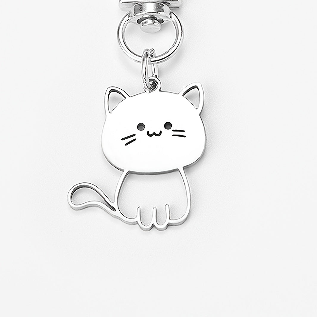 "1 new Japanese-style stainless steel keychain for cats, cute cat pendant, couple key chain pendant"