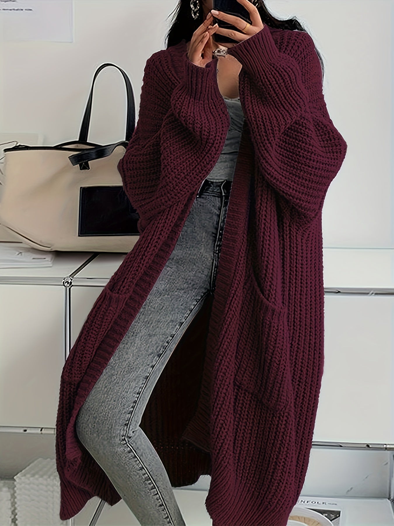 [Soft, Y2K Cardigan] Soft, Durable Knitwear - Women's Y2K Cardigan | Long Flowy Open Front Sweater with Pockets, All-Season Layering Piece for Casual & Formal Outfits, Solid Color No-Belt Design, Versatile Outfit Addition