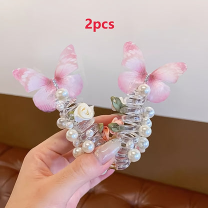 2 AYLHFO Mesh Bow Headbands for Girls with a Cute Round Bead Floral Design, Suitable for Everyday Parties, Versatile for All Seasons, Fun Additions, Durable Plastic Headbands, And Bow Decorations