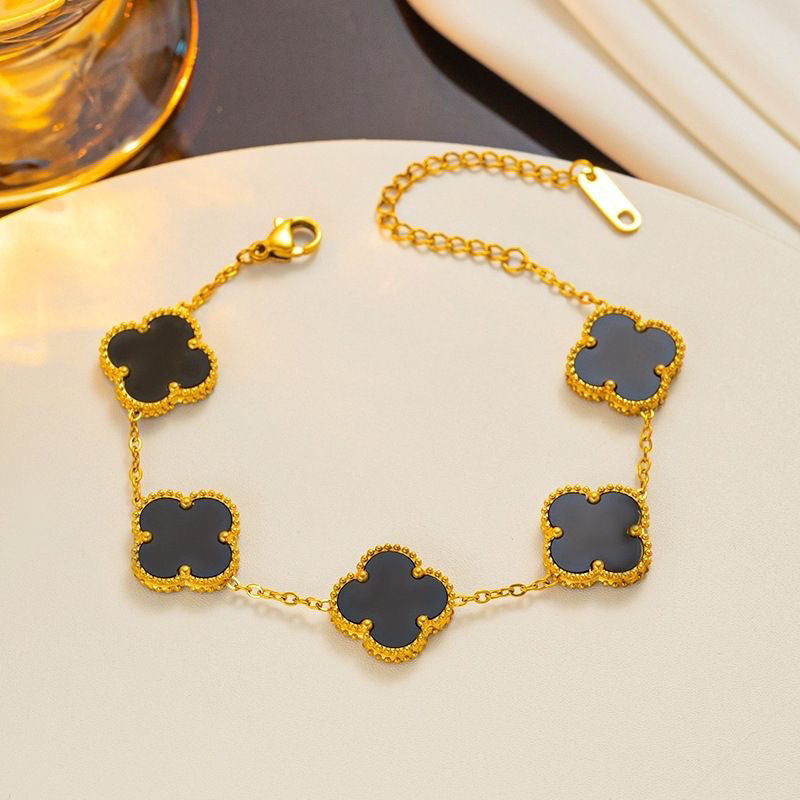 Van Cleef ins niche light luxury titanium steel fading double-sided bracelet high-grade texture necklace four-leaf clover necklace for mother
