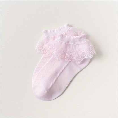 [Mesh Princess Socks] Pair of Youngsters's Lace Socks | Girls' Mesh Princess Short Socks for Spring/Autumn/Summer, White Dance Socks