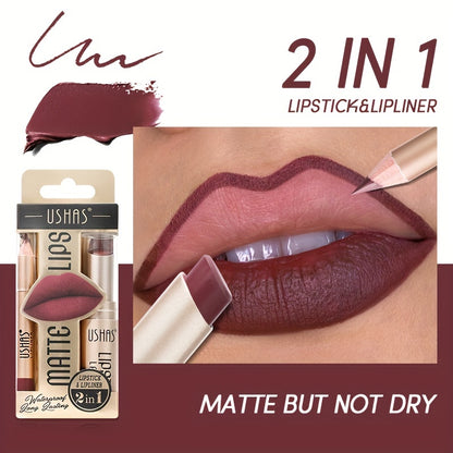 24 Hour Waterproof Velvet Matte Lipstick + Lip Liner - Nonstick Cup Lipgloss Lip Stain Pigmented Lip Makeup - Golden Box Nude Lipstick Valentine's Day Gifts