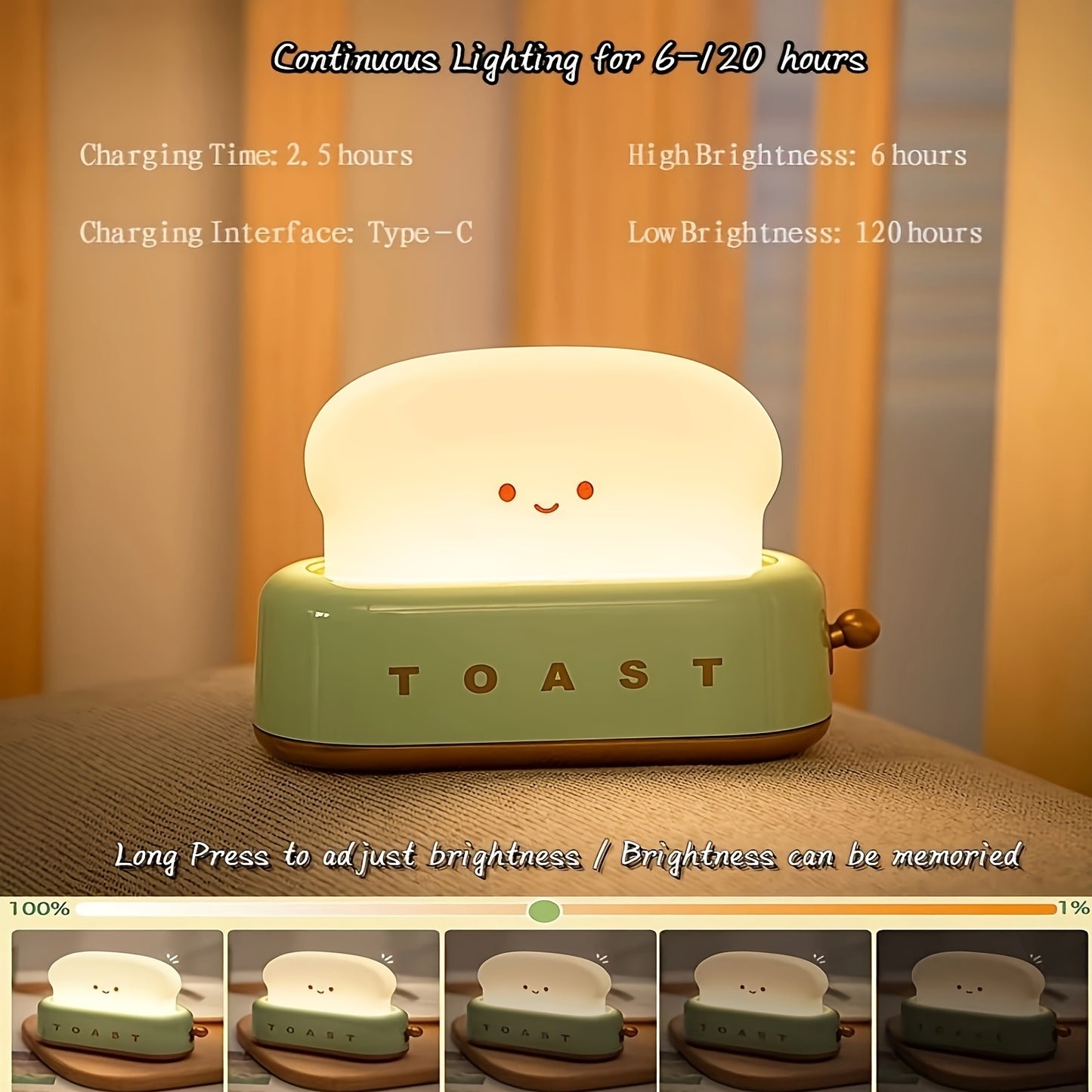 Staaricc USB Rechargeable Cute Toaster Shape LED Table Lamp, Heartwarming Decorative Table Lamp Toast Bread LED Night Light Creative Design Bread Night Light Suitable for Family Use Perfect Birthday Christmas Gift(Green/Orange/Pink)