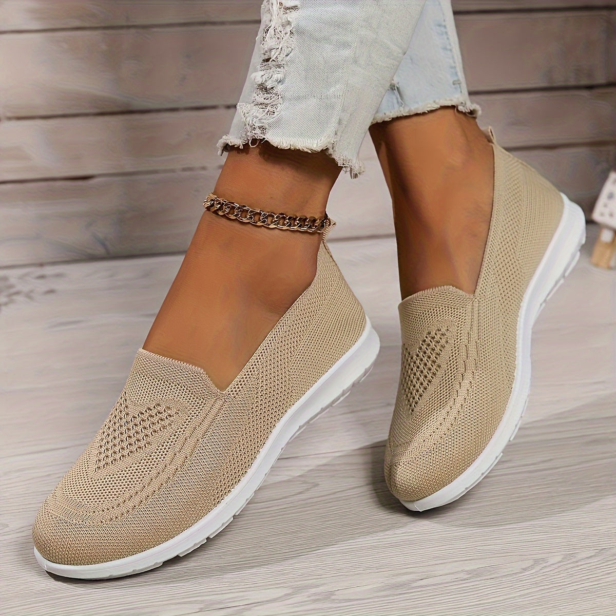 [Breathable Knitted Sneakers] Breathable Knitted Slip-On Sneakers | TLCAS2 Women's Casual Flat Sports Shoes