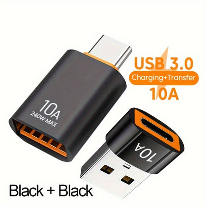 Set Of 2pcs 10A OTG USB 3.0 To Type C Adapters, Including 1*Type C Female To A Male Charging Converter And 1*USB C Male To USB 3.0 Female OTG Adapter, Suitable For Xiaomi, Laptops, Apple Watch, Electronic Devices, AirPods, And Car Use
