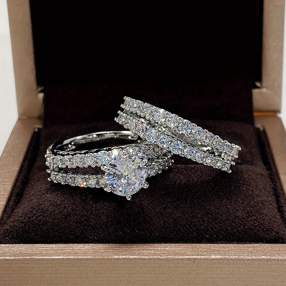 [Bridal Rings] 2pcs/set Synthetic Zirconia Bridal Wedding Rings | 6 Prong Setting Rings for Women Engagement Proposal Jewelry Gift (no box)