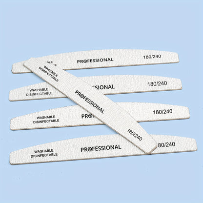 5-Pack Professional Wood Nail Files And Buffers Set - Dual Grit 180/240 Coarse Fine, Washable And Disinfectable, Unscented Manicure Tools for Shaping And Smoothing Nails, For Toenail& Foot Clean