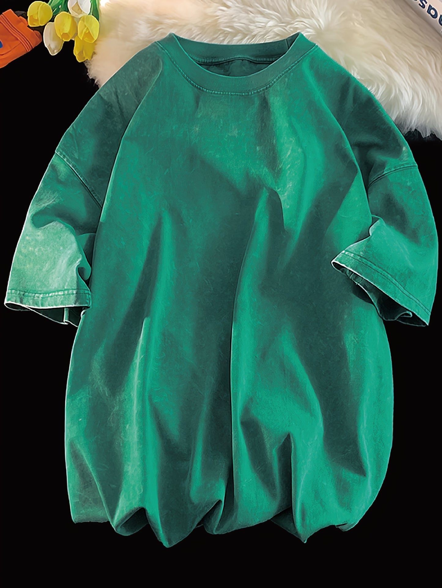 8.47 oz Heavyweight Pure Washed And Distressed Couple'S Unisex Loose American Retro Short-Sleeve T-Shirt for Spring And Summer, Trendy Men'S T-Shirt