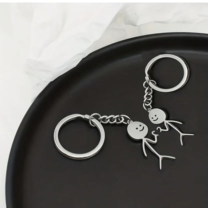2pcs/set Alloy Stickman Matching Heart Keychain, Cute Ring Purse Bag Backpack Pendant Decoration, Valentines Gift For Him Her