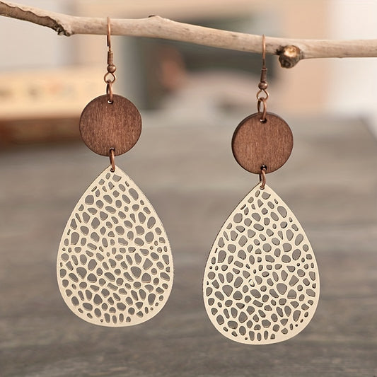 Vintage Style Hollow-Out PU Leather Drop Earrings, Iron Post, Non-Feather, for Daily Wear & Gifting, Versatile Jewelry | Vintage Earrings | Iron Ear Hooks, Novelty Earrings
