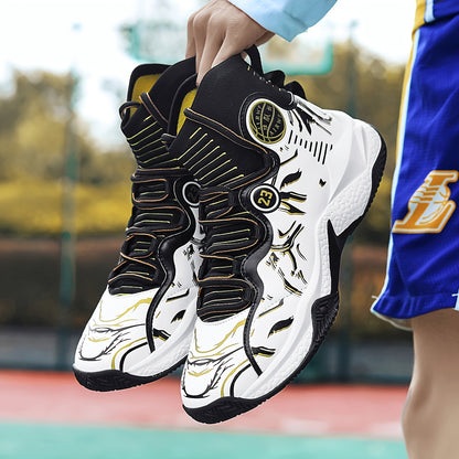 Men's High-Top Sneakers/ Basketball Shoes with Anti-Slip Rubber Sole, & Breathable Mesh Upper - White/Black/Gray/Golden/Orange Colorway, All-Season Sneakers for Running, Gym, Casual Wear - Lace-Up Mid-Top Design, All-Terrain Traction, Sneaker Boot Hybrid