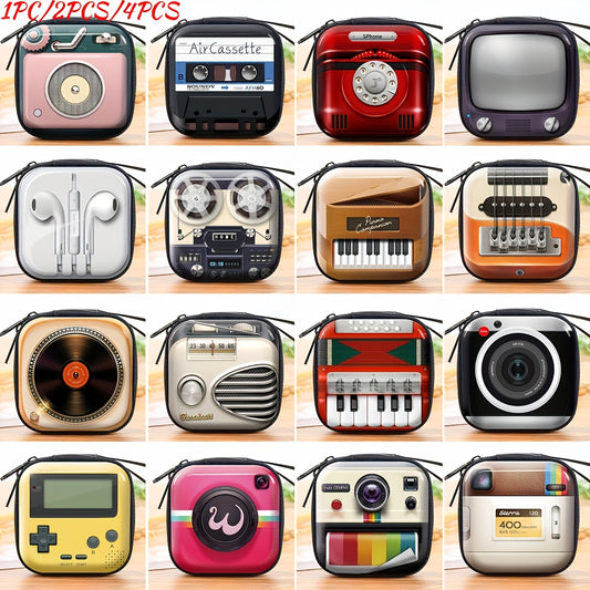 Coin Wallets with Designs of Recorders in Packs of 1, 2, Or 4, Key Cases, And Vintage Headphone Storage Bags for Boys And Girls, Perfect for Christmas Gifts