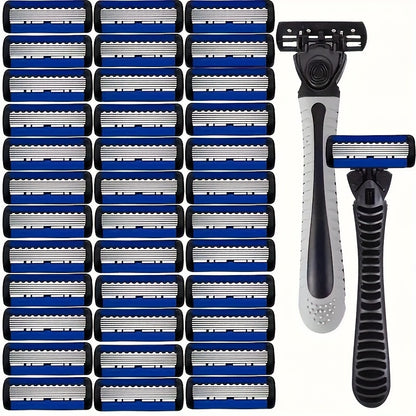 [Manual Razor Set] 6-Layer Manual Razor Set - Men's Grooming Kit with Non-Slip Metal Handle, Multiple Replacement Blades - Ideal for Beard and Mustache Trimming, Durable Shaver Set, Beard Grooming Kit, Sleek Razor Design
