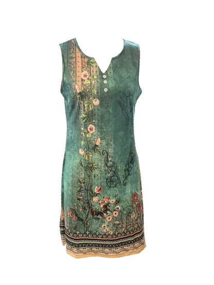 [Elegant Maxi Dress] Elegant Floral Print Women's Maxi Dress | Teal Green & Beige Vneck Design, Form-Fitting Top & Flowy Hem, Machine Washable, Stretchy Fabric, Party/Office/Casual Outfit for Spring/Summer/Fall