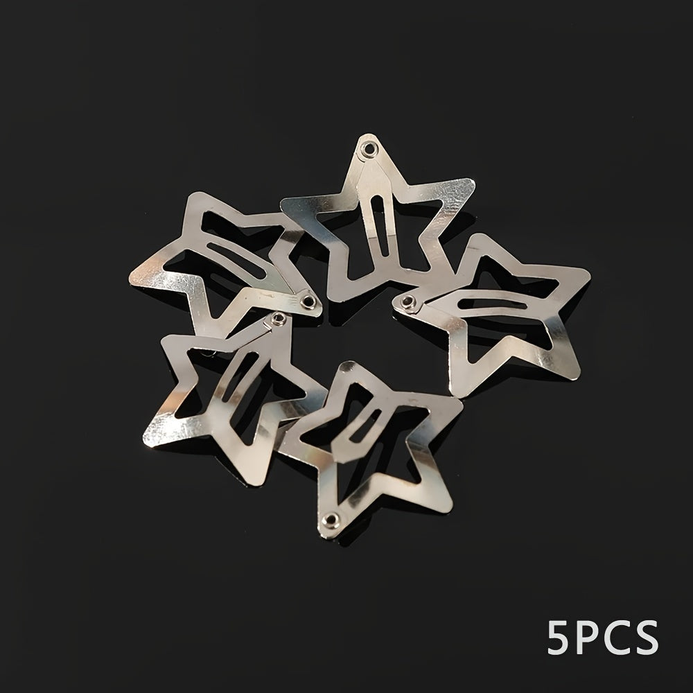 5/15/30/60pcs Y2K Silvery Star Hair Clips for Girls Filigree Star Metal Snap Clip Women Simple BB Hairpins Barrettes Hair Accessories, Gift for Eid, Ramadan