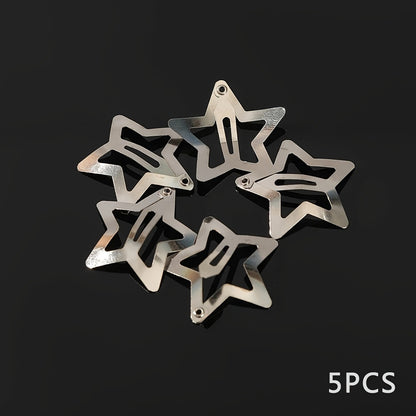 5/15/30/60pcs Y2K Silvery Star Hair Clips for Girls Filigree Star Metal Snap Clip Women Simple BB Hairpins Barrettes Hair Accessories, Gift for Eid, Ramadan
