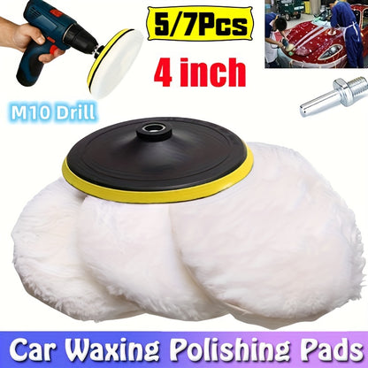 5/7pcs 4 Inch Car Polishing Waxing Buffing Wheel Pad Car Polisher Kit for Auto M10/M14 Drill Connector Car Paint Care Car-styling