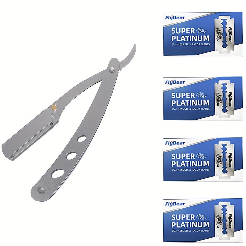 Set of Men'S Straight Razors with Folding Design for Shaving And Hair Removal, Complete with Blades